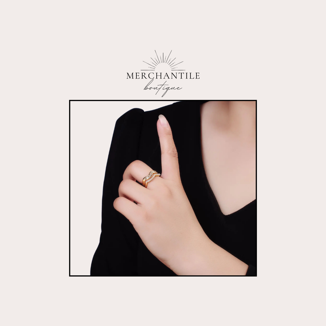 14k GF Wavy Pearl Baguette Ring