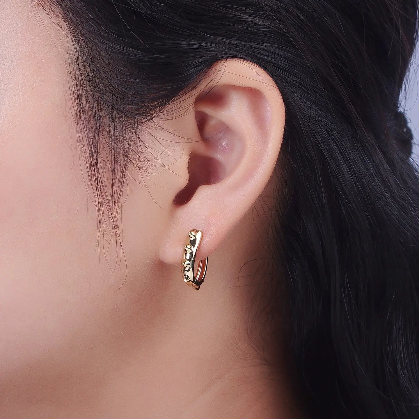 14k GF Spiked Lined Huggie Earrings