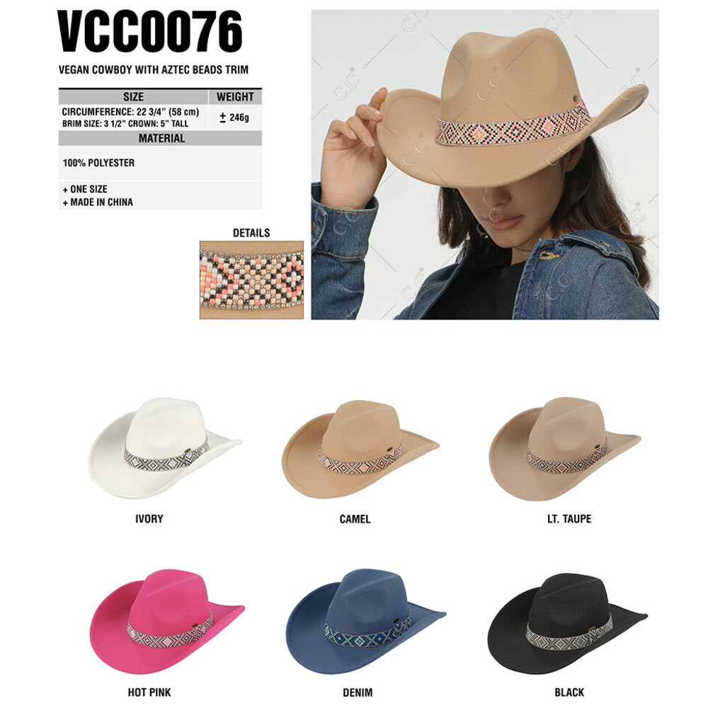Black- Vegan Cowboy w/ Aztec Trim Hat