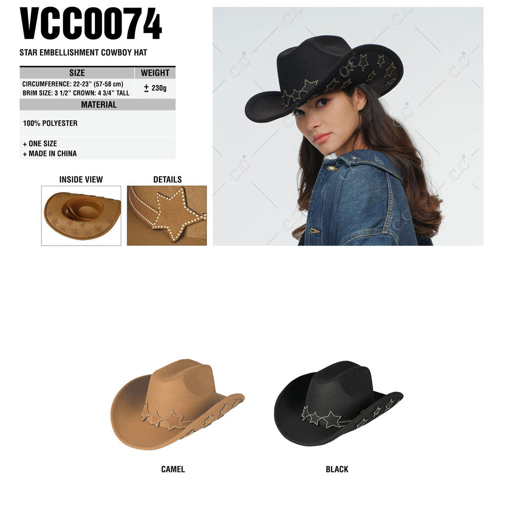 Black- Star Embellishment Cowboy Hat