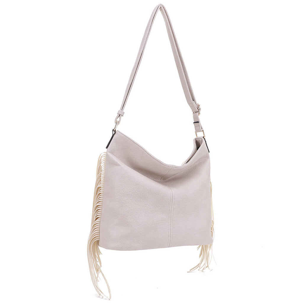 Beige- Side Fringe Shoulder Crossbody Bag