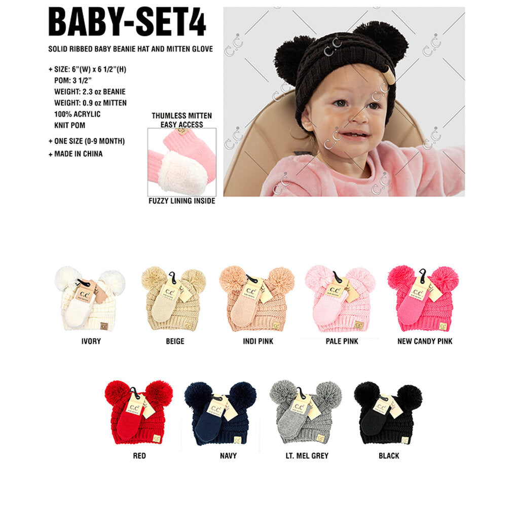 Ivory- Baby Beanie w/ Mittens