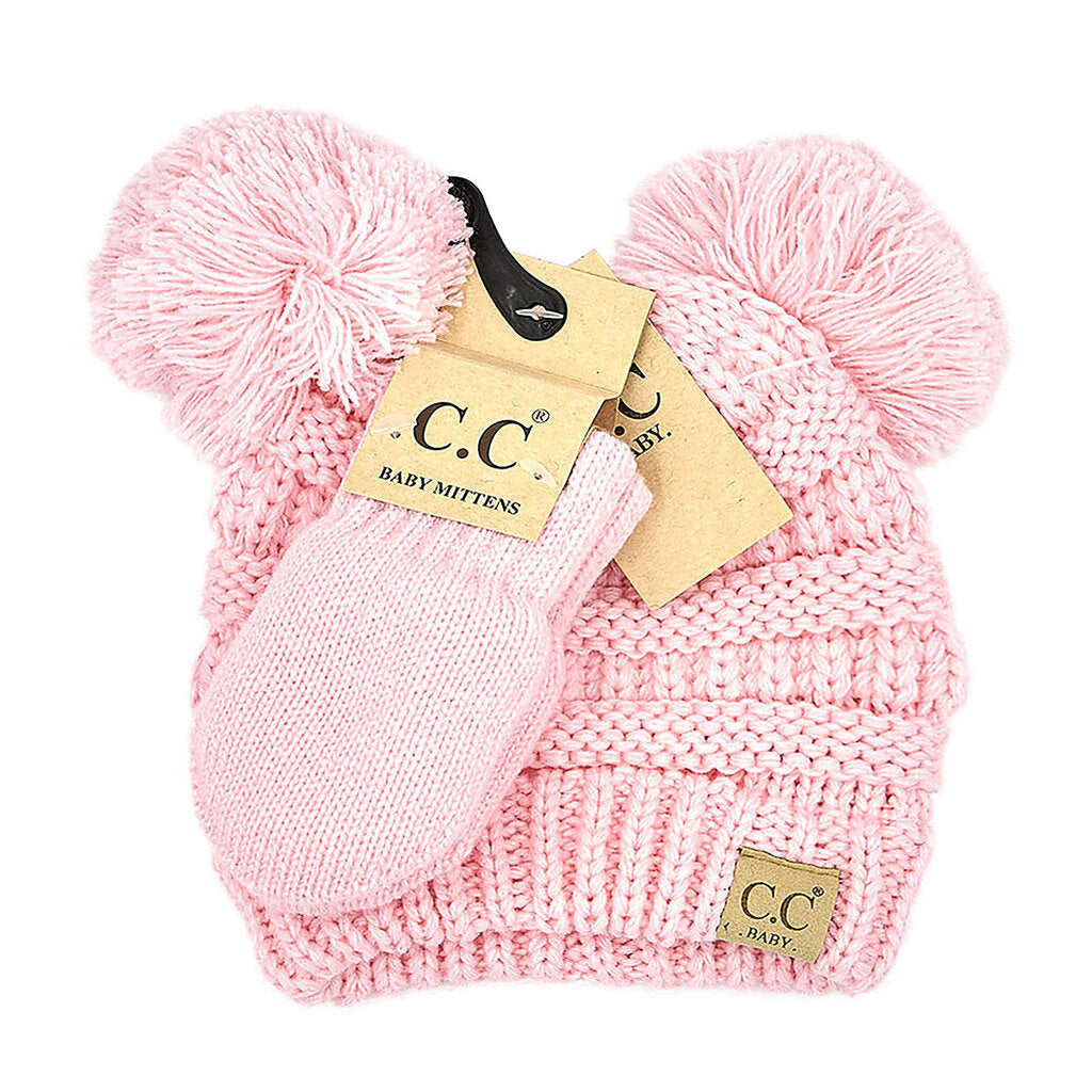 Pink- Baby Beanie w/ Mittens