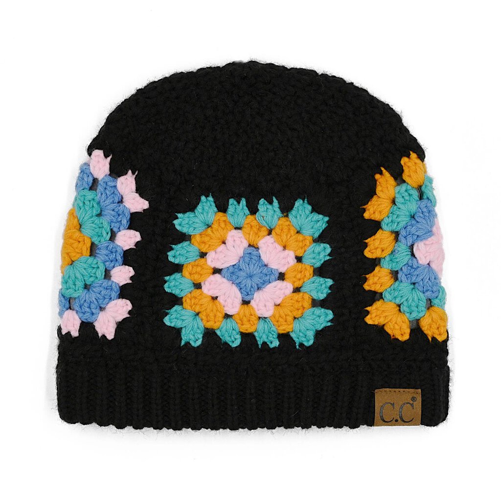 Black- Multi Crochet Beanie