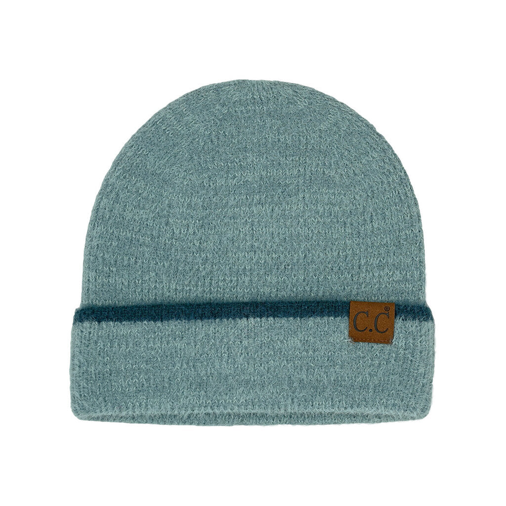 Blue- Cuff Beanie w/ Stripe