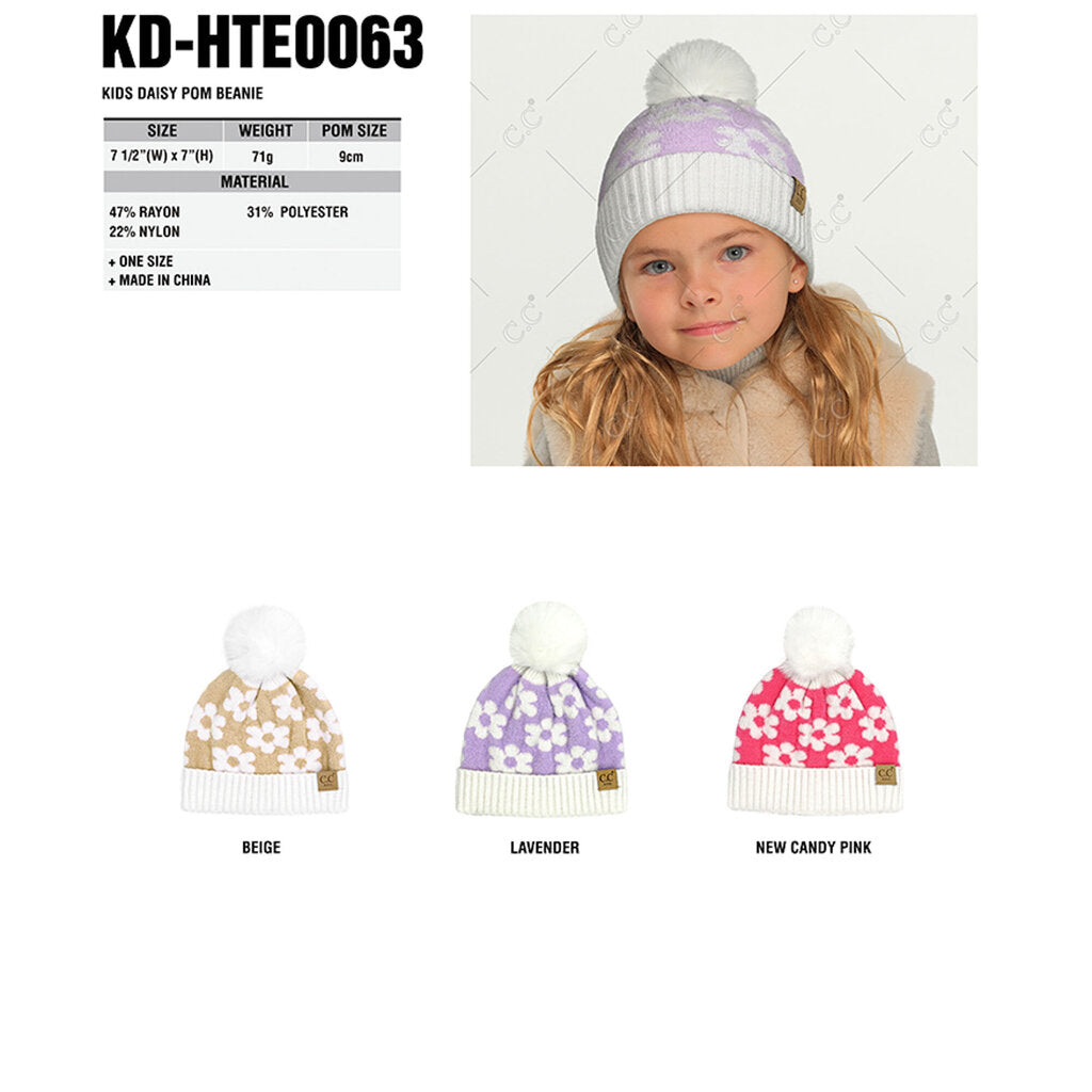 Beige- Daisy Print Beanie