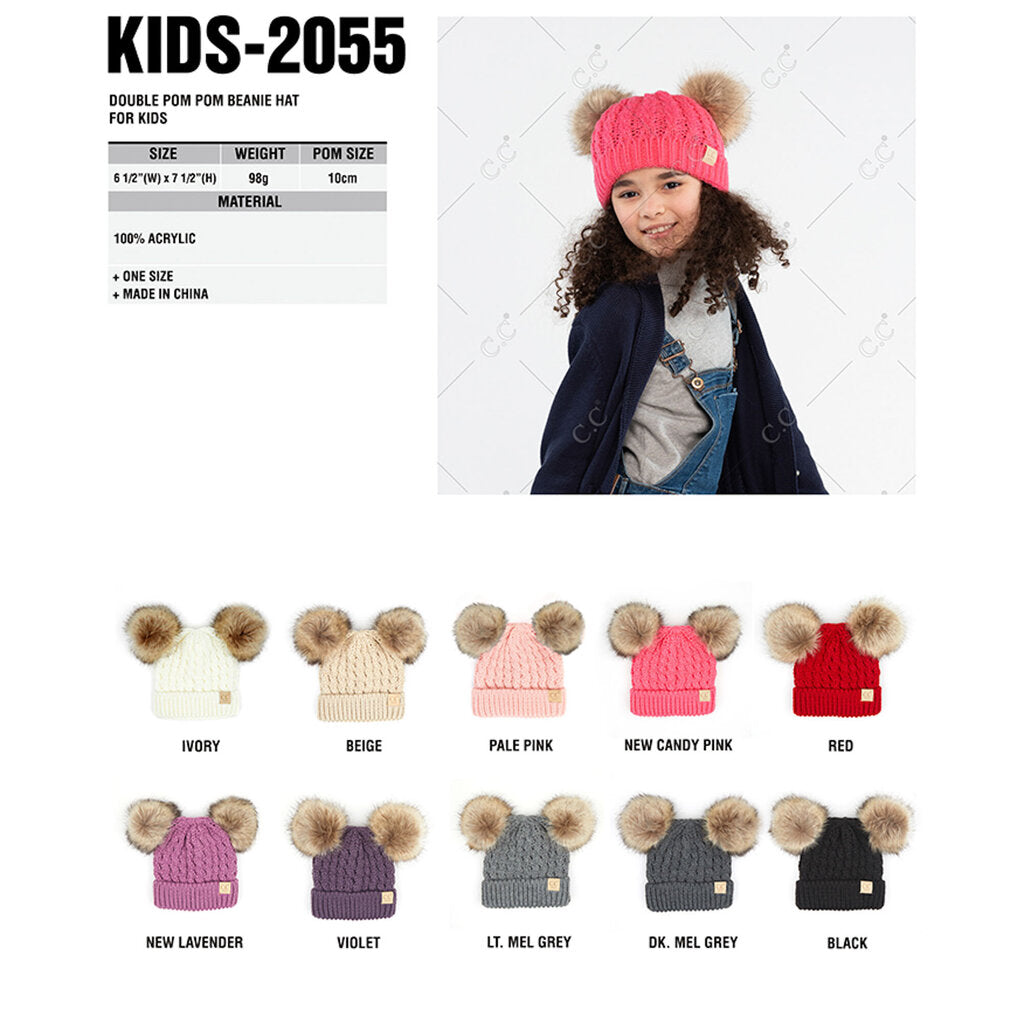 New Lavender- Double Faux Fur Pompom Beanie