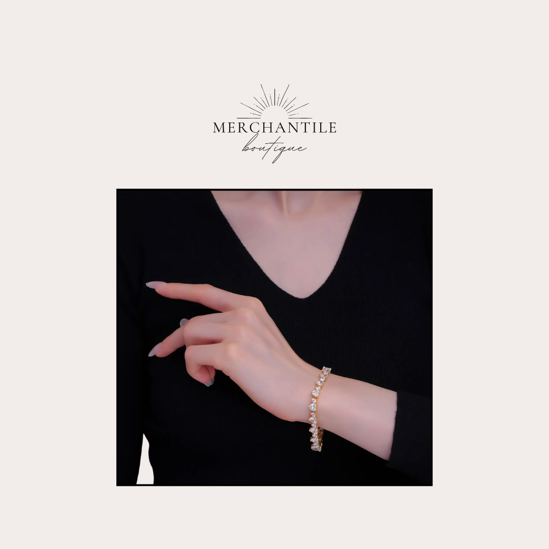 24k GF Heart Tennis Chain Bracelet