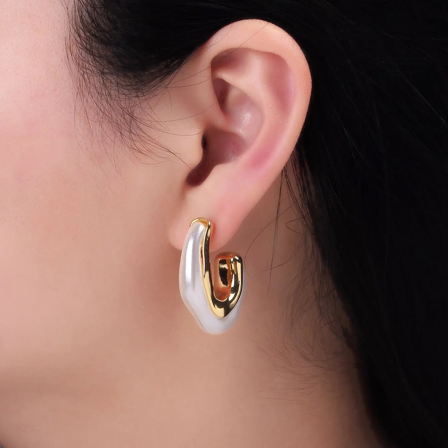 24k GF 30mm Shell Pearl J Shaped Earrings