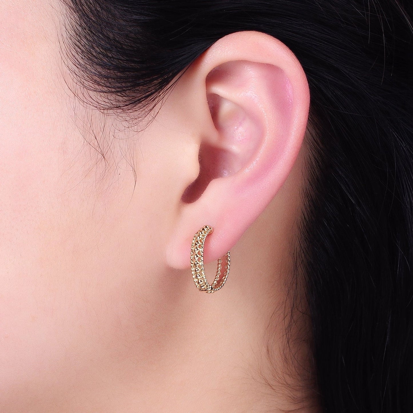 GF Triple Beaded Bubble Band 17mm Hoop Earring