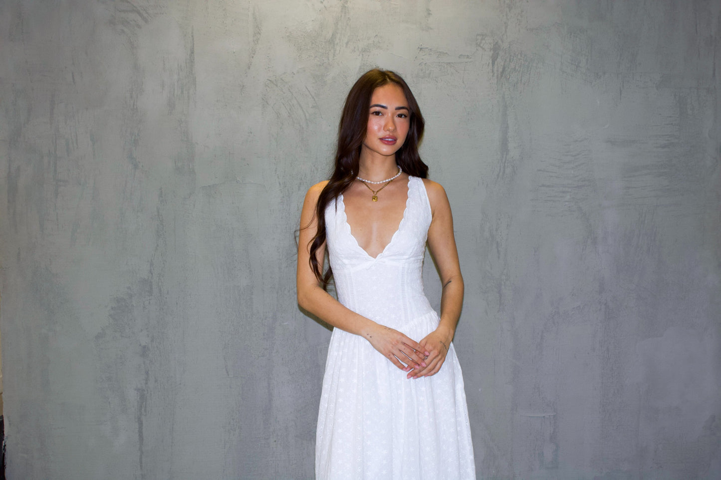 White Lace Corset Midi Dress