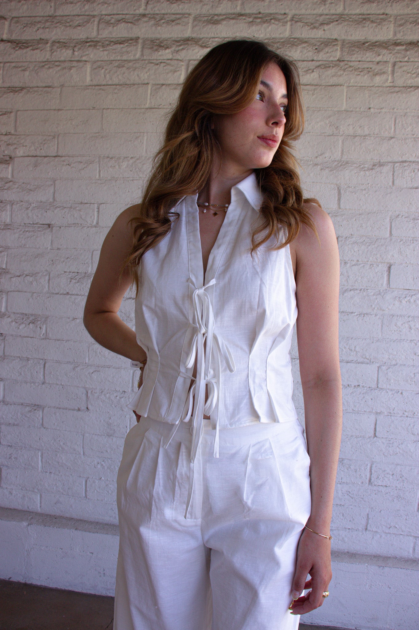 White Tie-Front Sleeveless Top