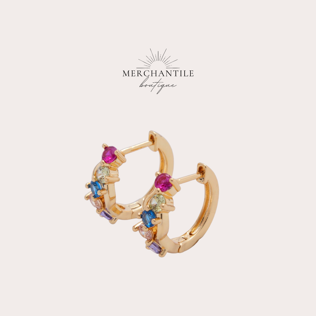 18k GF Multicolor Cluster Huggie Earrings