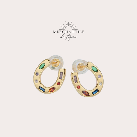 16k GF Multicolor Horseshoe Stud Earrings