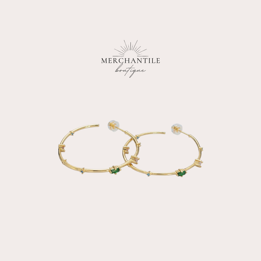 24k GF CZ Green Baguette Hoop Earrings