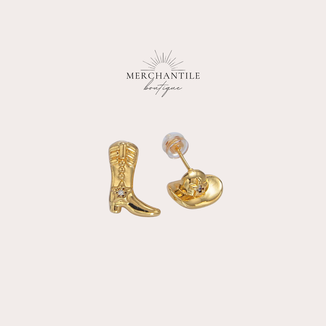 24k GF Cowboy Hat & Boot Stud Set