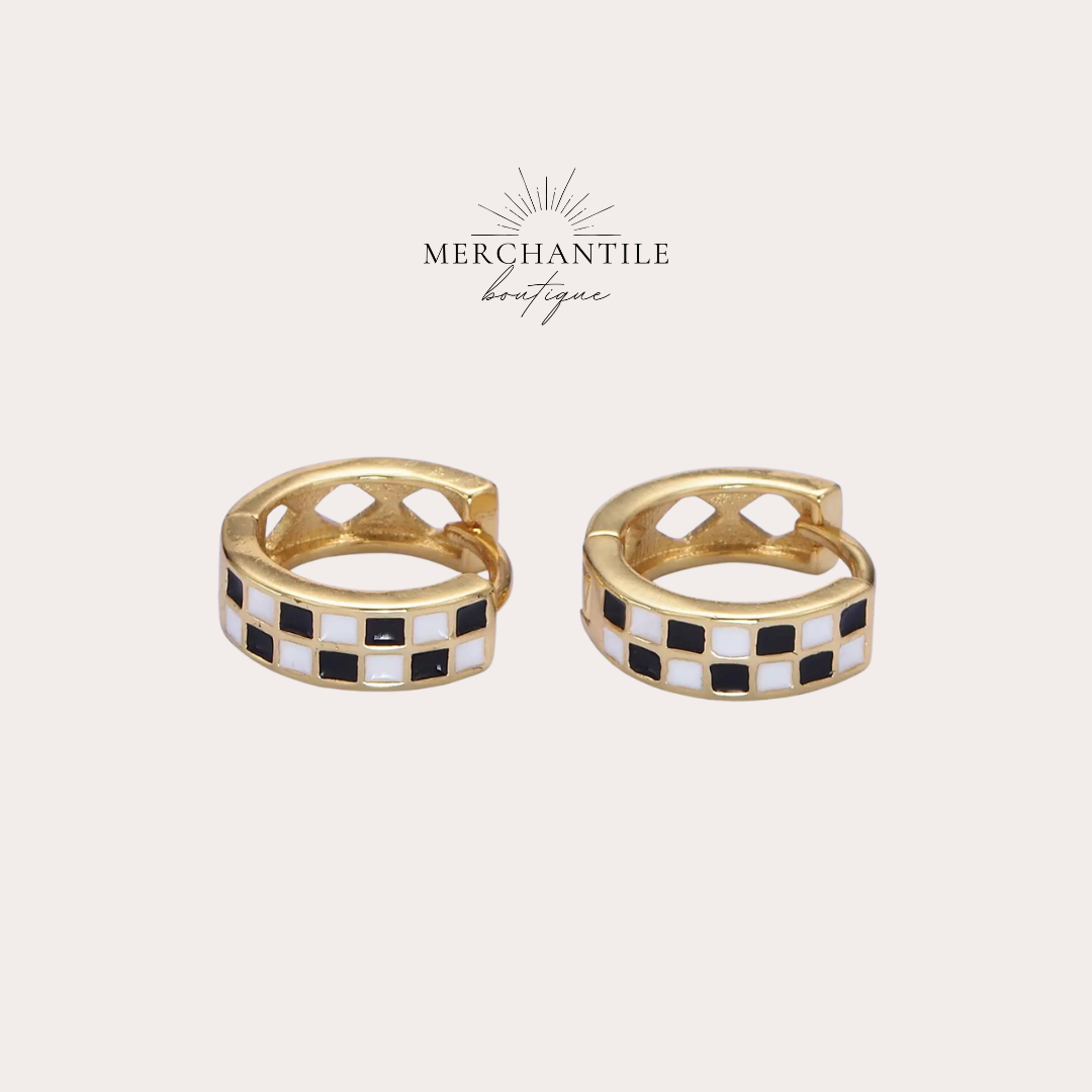 GF Checkered Enamel Huggie Earring
