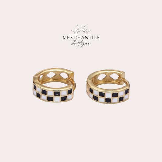 GF Checkered Enamel Huggie Earring