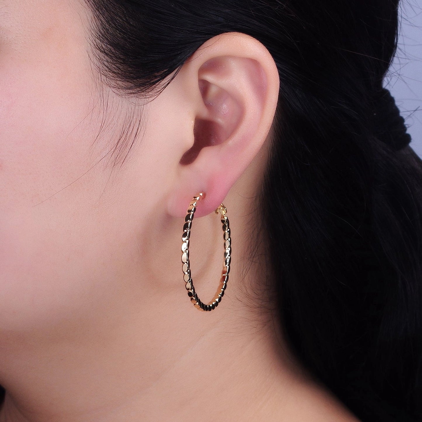 GF Oval Textured Geometric Hinge Hoops