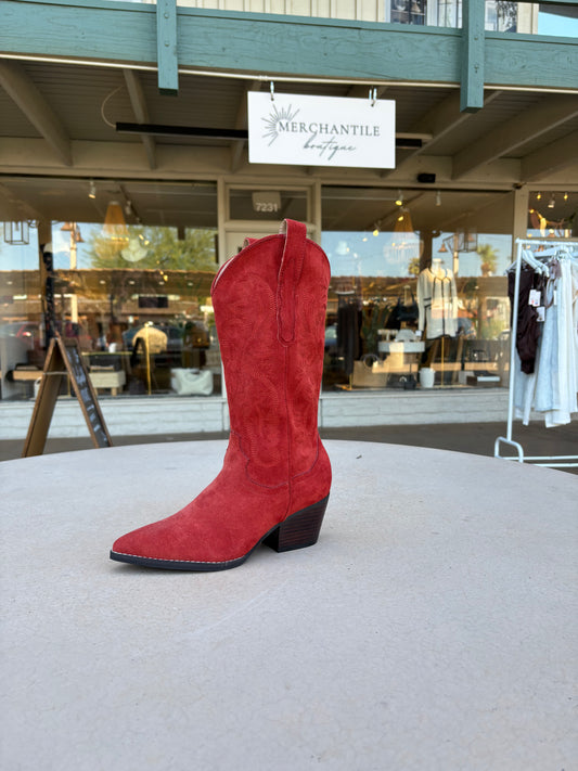 Red Mid Calf Boots
