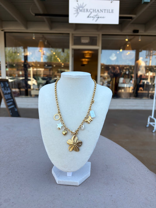 Floral And Pearl Nontarnish Charm Necklace