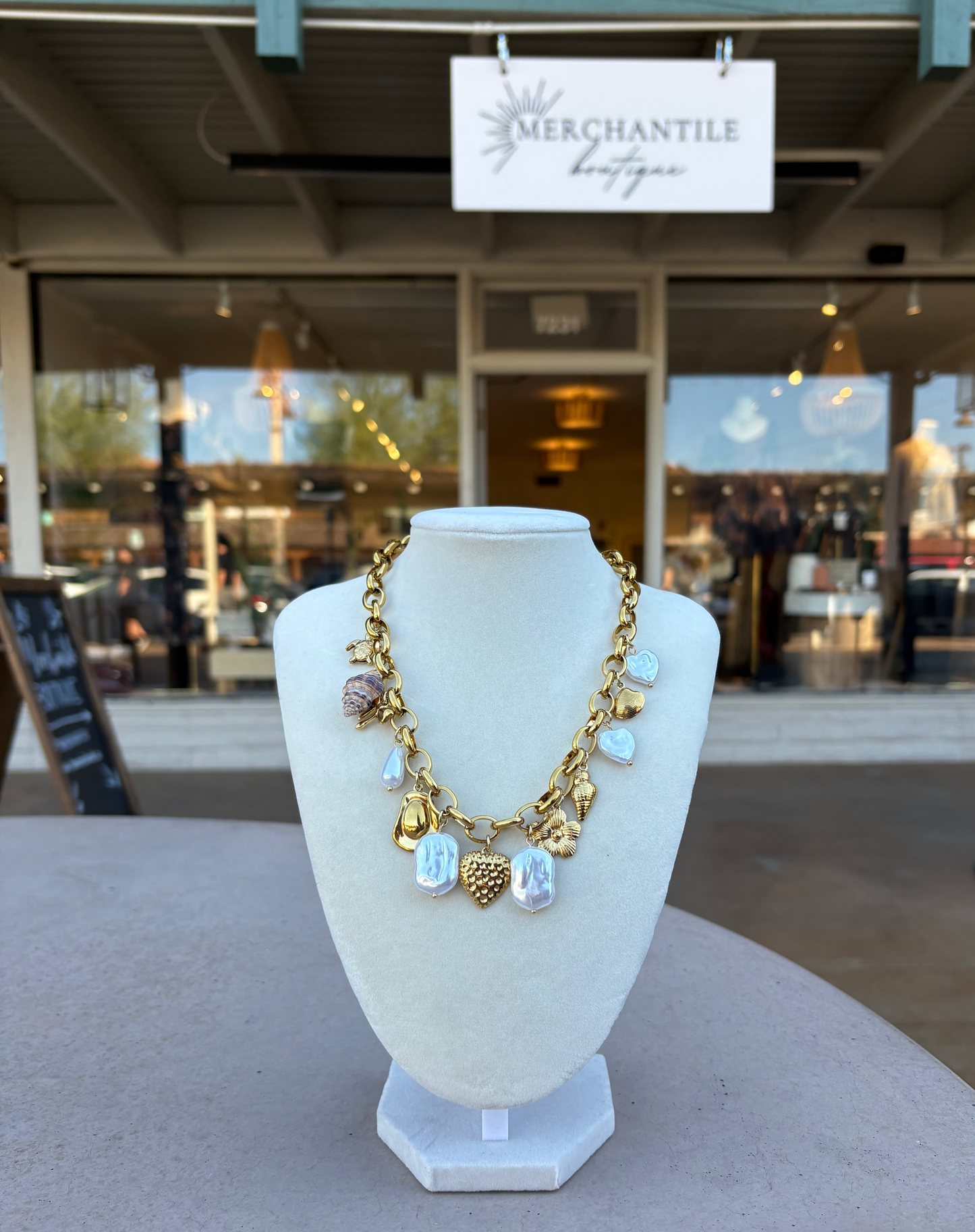 Chunky Pearl And Shell Charm Non Tarnish Necklace