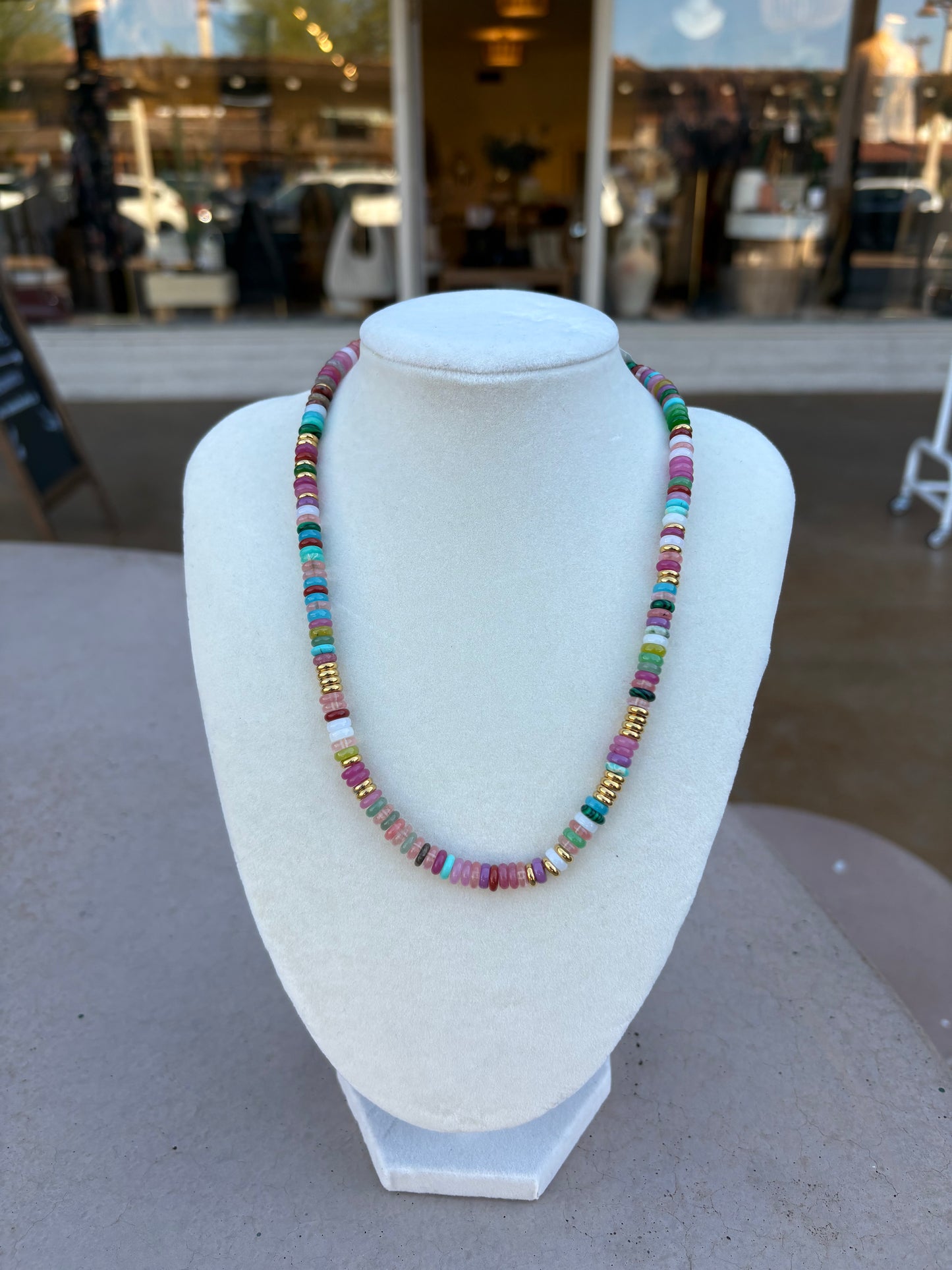 Purple And Green Chunky Beaded Non Tarnish Necklace