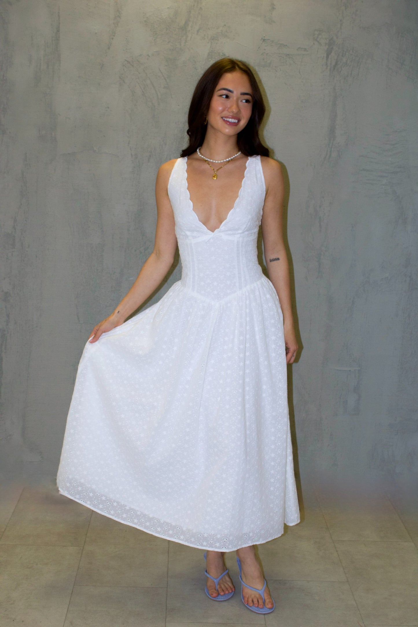 White Lace Corset Midi Dress
