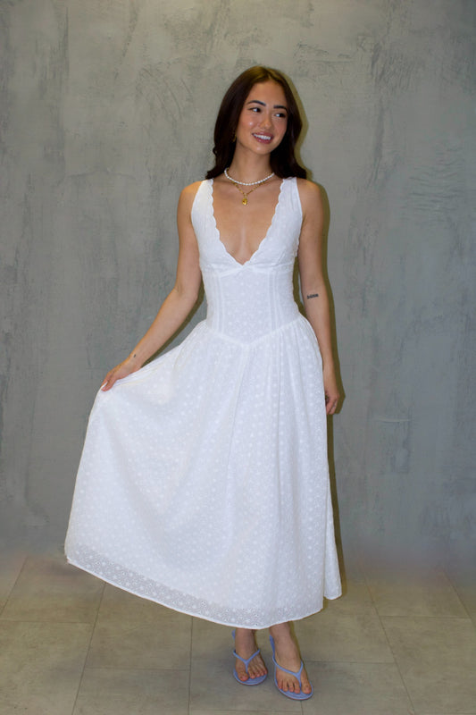 White Lace Corset Midi Dress