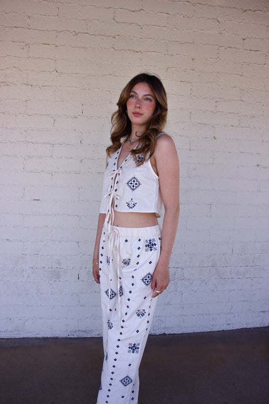 Embroidered Two-Piece Linen Set