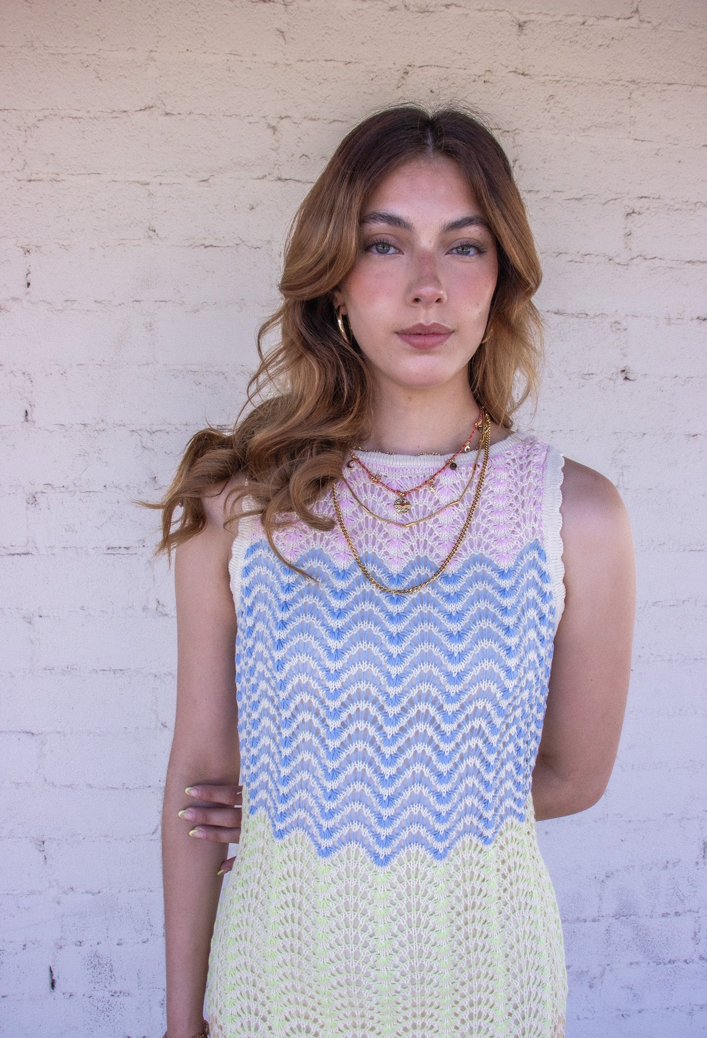 Open-Back Multicolor Knit Maxi Dress