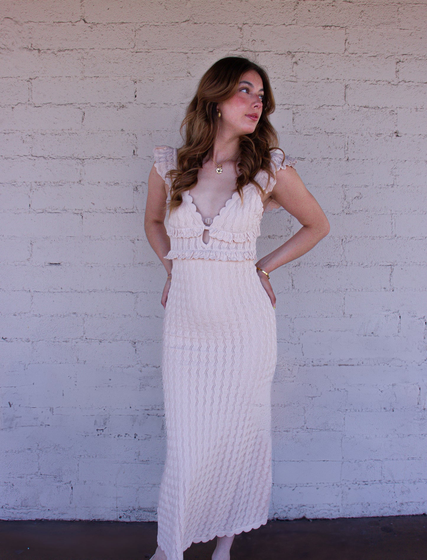 Textured Knit Maxi Dress in Sand