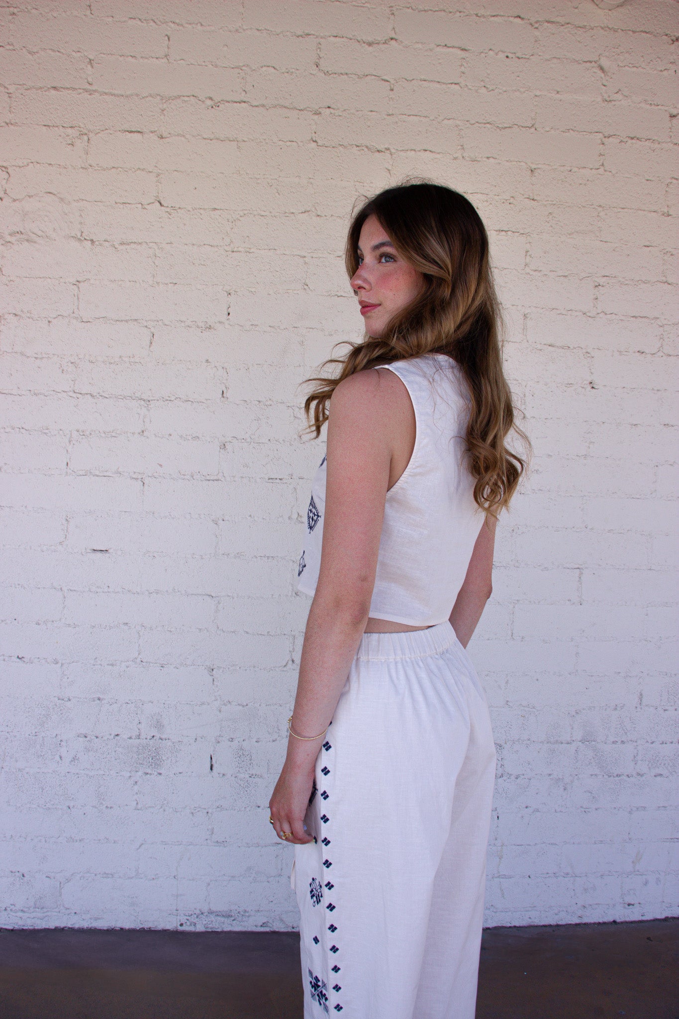 Embroidered Two-Piece Linen Set