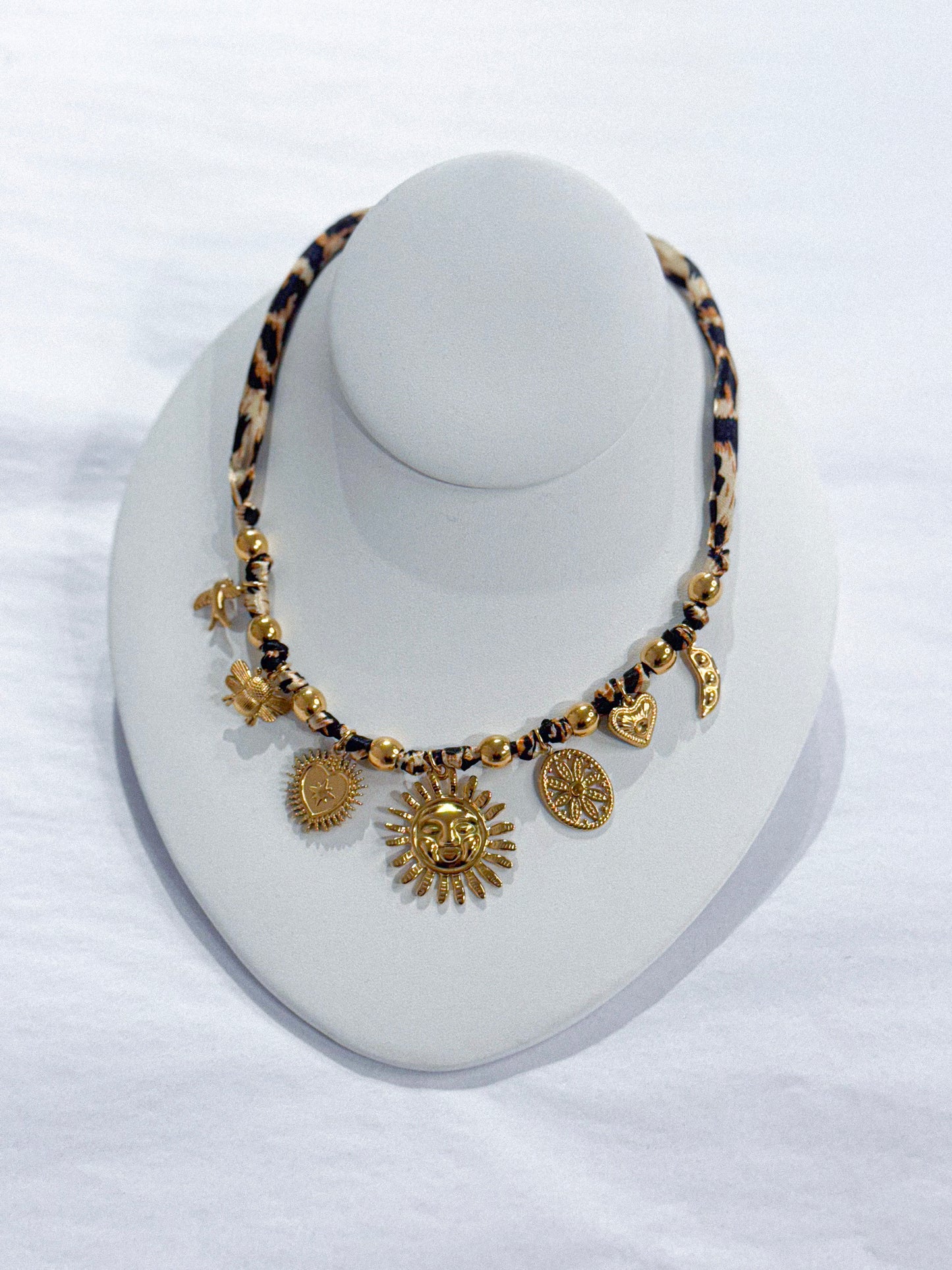 Satin Cheetah Scarf Charm Necklace