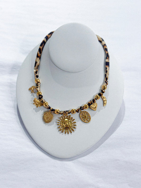 Satin Cheetah Scarf Charm Necklace