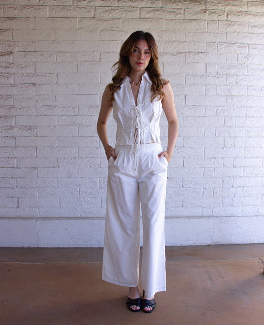 White Tie-Front Sleeveless Top