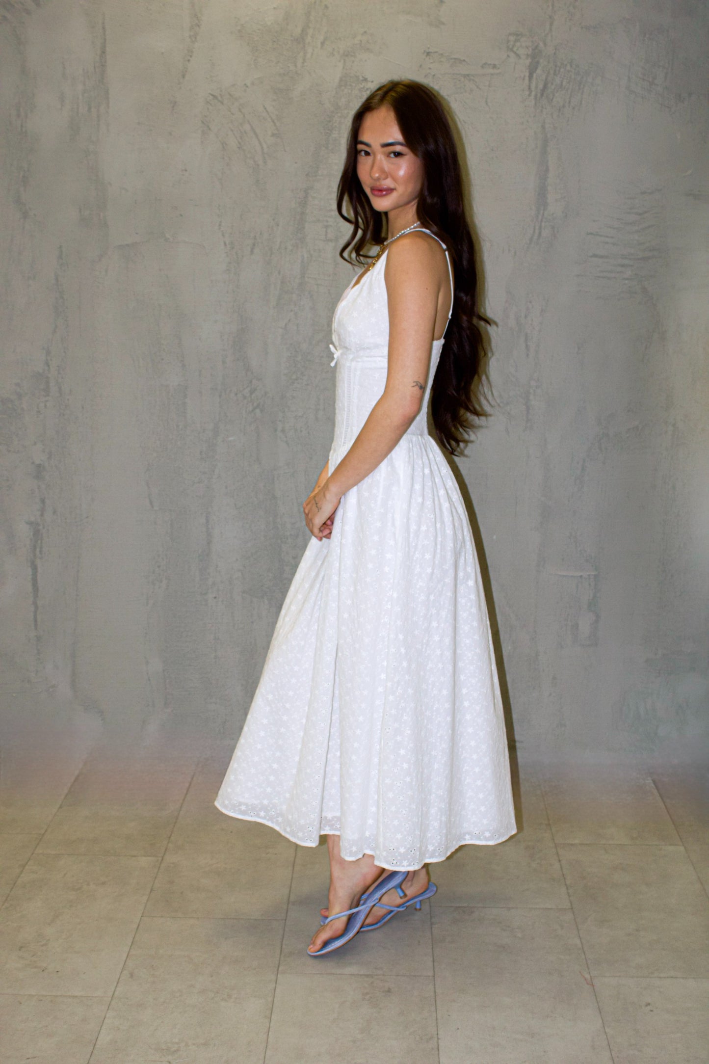 White Lace Corset Midi Dress