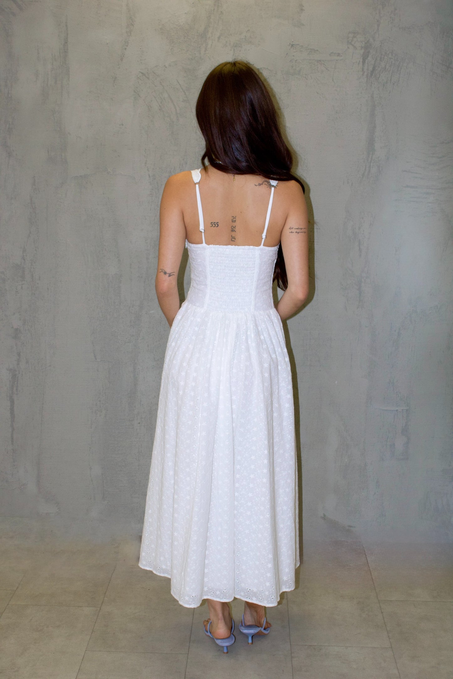 White Lace Corset Midi Dress