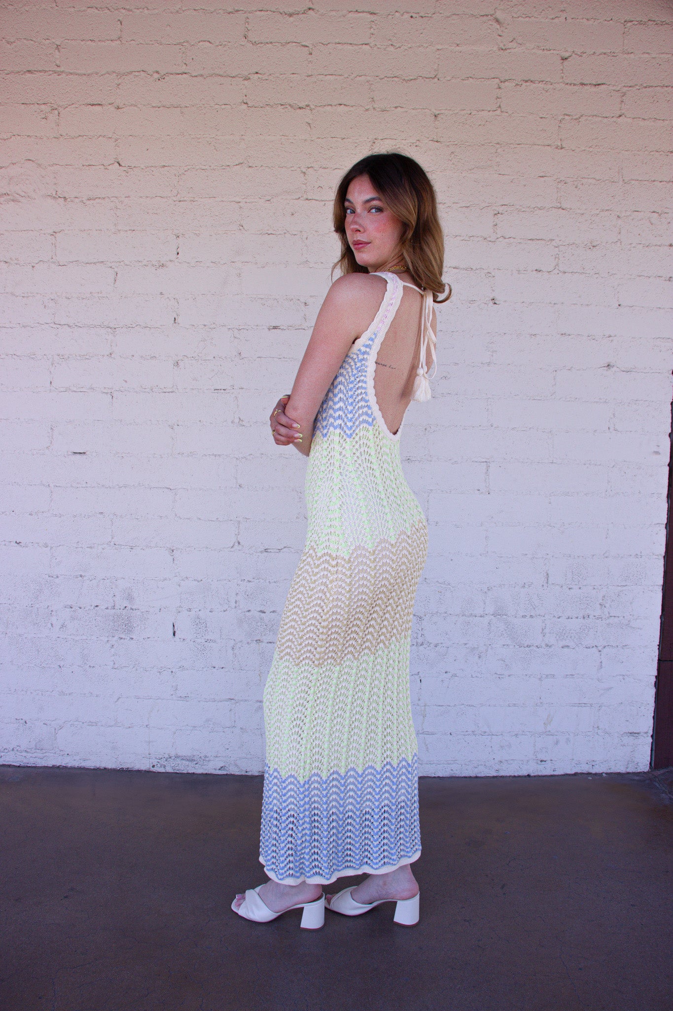 Open-Back Multicolor Knit Maxi Dress