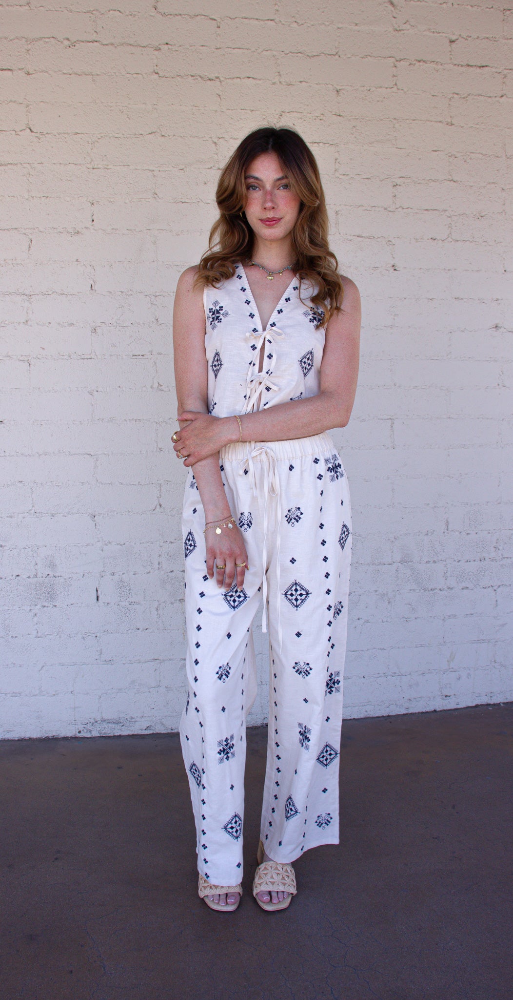 Embroidered Two-Piece Linen Set