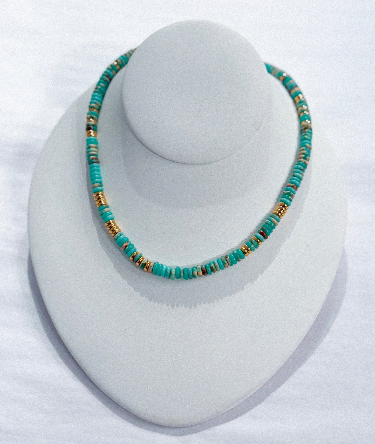 Turquoise And Gold Chunky Beaded Necklace