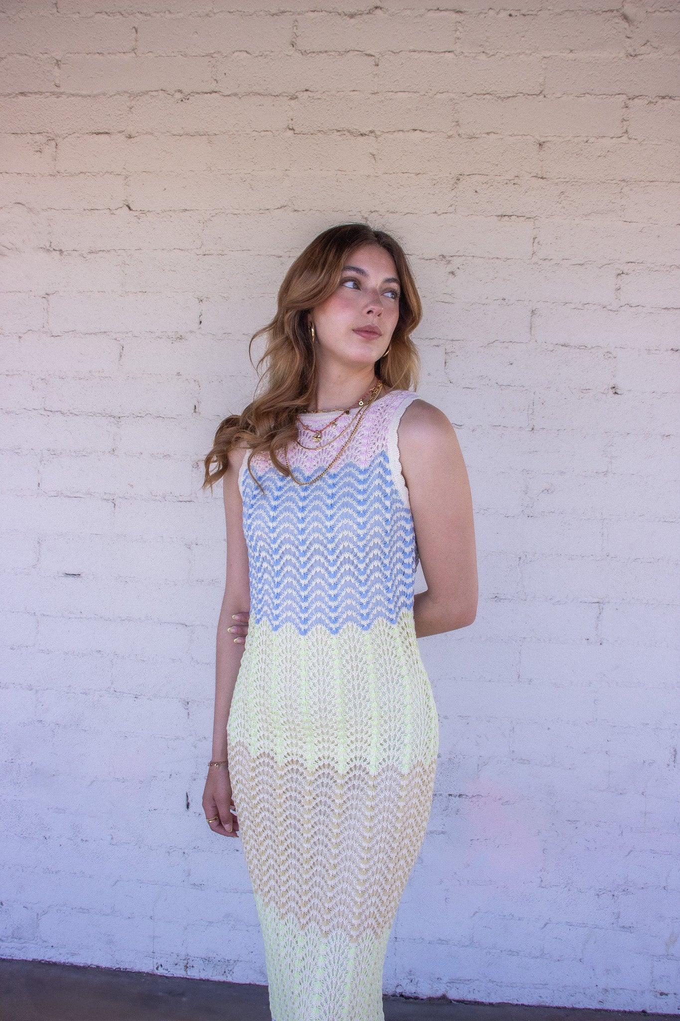 Open-Back Multicolor Knit Maxi Dress