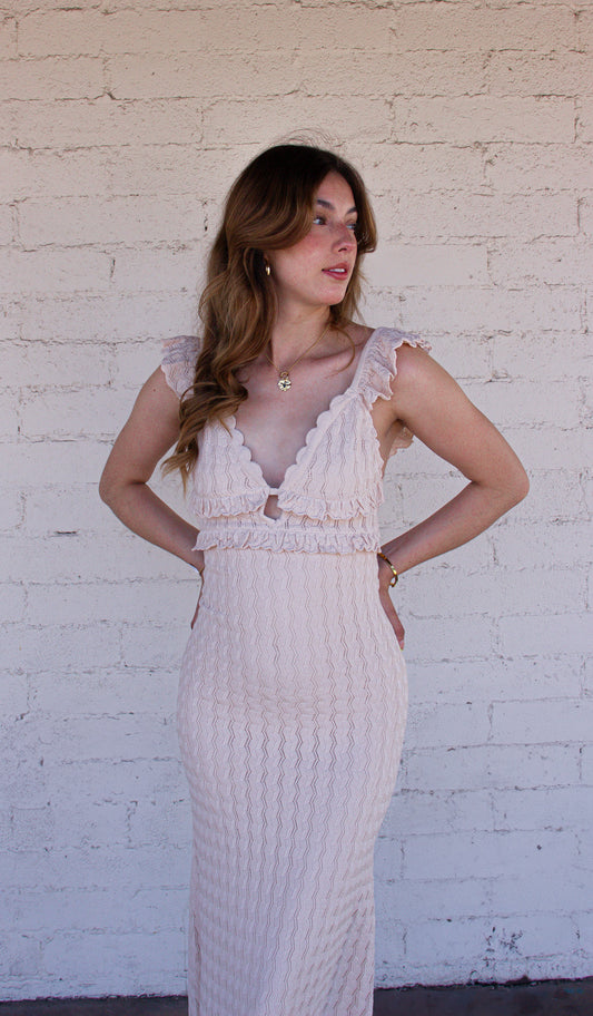 Textured Knit Maxi Dress in Sand